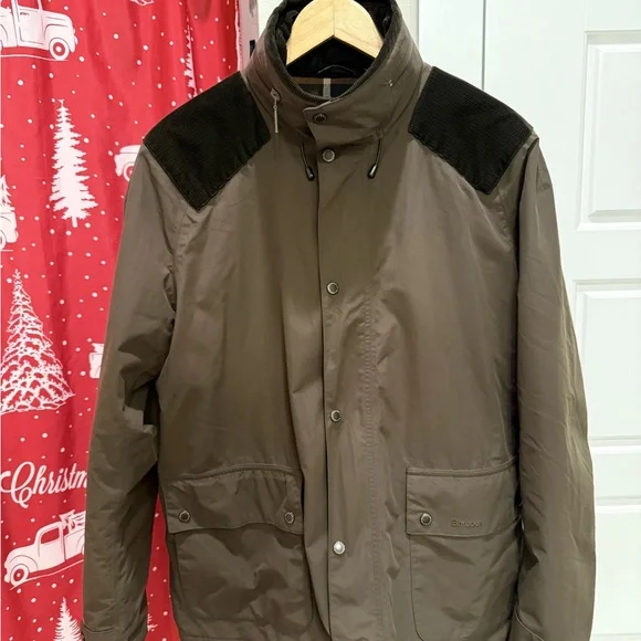 Barbour Mens Olive Green Marple Jacket Sz L Waterproof Quilted Interior Lining